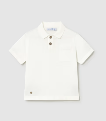 Mayoral toddler boy cream polo shirt, front view