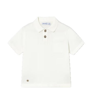 Mayoral toddler boy cream polo shirt, front view