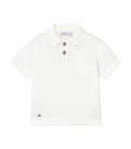Mayoral toddler boy cream polo shirt, front view