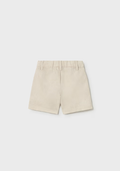Mayoral toddler boy oat linen suiting Bermuda shorts, back view