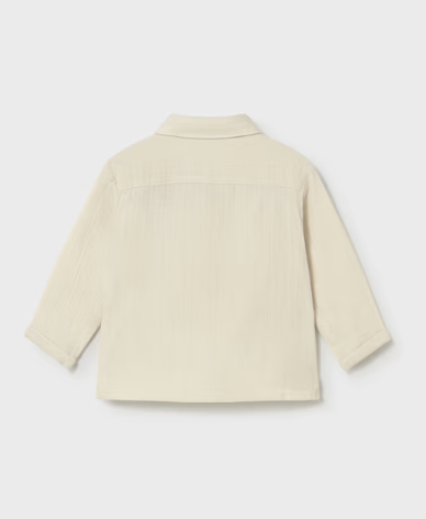 Mayoral toddler boy hemp muslin long sleeve button down shirt, back view