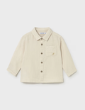 Mayoral toddler boy hemp muslin long sleeve button down shirt, front view