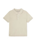 Mayoral toddler boy sustainable cotton knit polo, raffia tan, front view