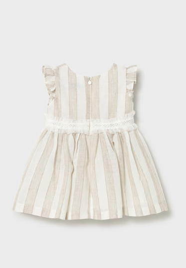 Mayoral toddler girl hazelnut striped dress with lace sash, back view