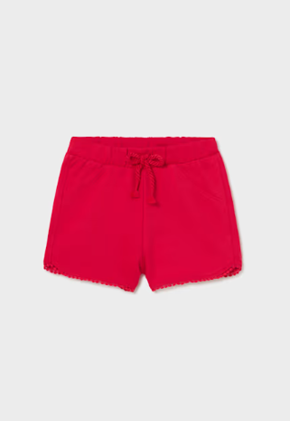 Mayoral toddler girl red chenille shorts, front view