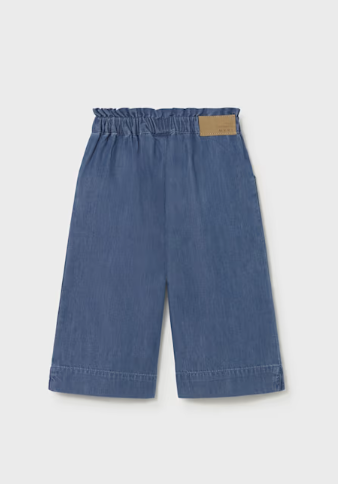 Mayoral toddler girl dark blue flowy wide leg pants, back view