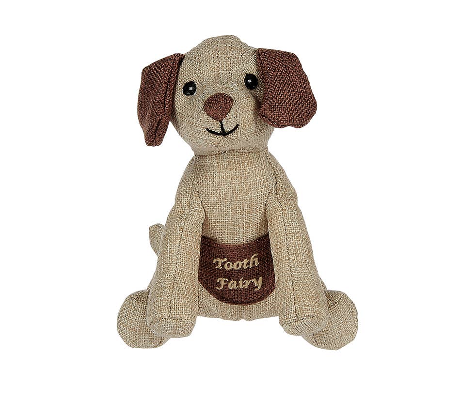 Tooth fairy pocket plush, brown puppy, front view