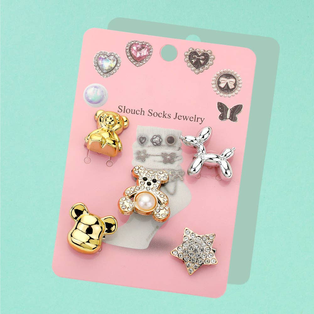 Sock charm pins, 5 piece set, sets on card