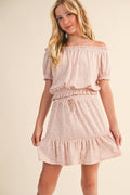 Girls light pink peasant top and ruffled skirt set, front view