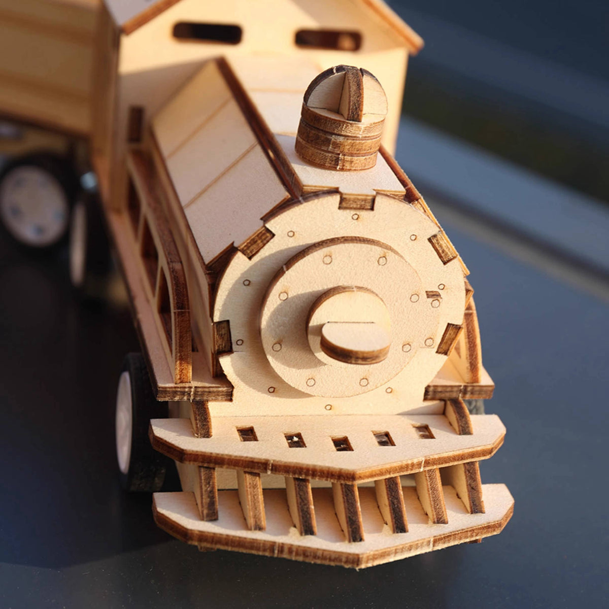 Wooden DIY STEM kit, battery powered train, view 2