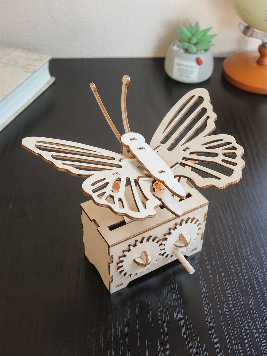 Wooden DIY STEM kit, fluttering butterfly, view 2