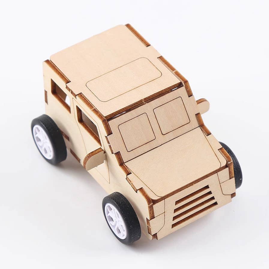 Wooden DIY STEM kit, pull string car, view 3