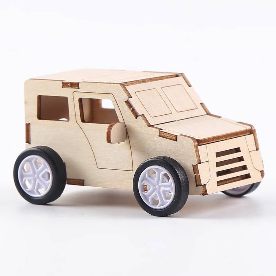 Wooden DIY STEM kit, pull string car, view 4