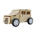 Wooden DIY STEM kit, pull string car, front view
