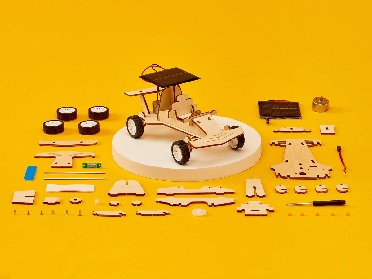 Wooden DIY STEM kit, solar powered race car, view 3