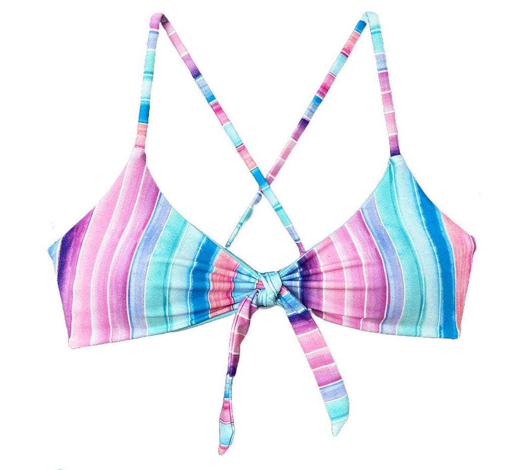 Chance Loves teen reversible swim top, Sorrento pink and blue stripe, view 2