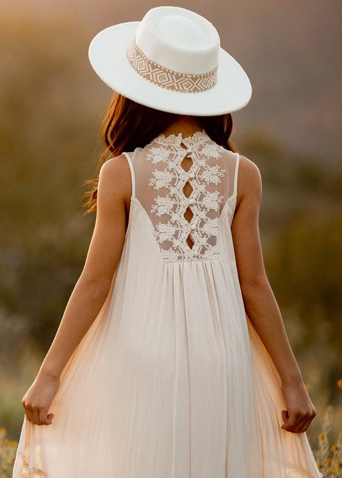 Joyfolie lace back maxi dress, Delphina ecru, back with hat
