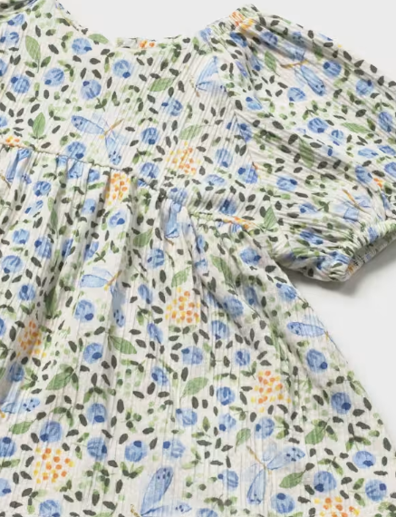 1105 Toddler Girls Eco Cotton Floral Print S/s Blouse - Sky