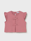 1089 Toddler Girls Ruffled Sleeves and Bow Accents Rib Knit Top - Blush