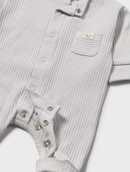 1726 Mayoral Baby UNISEX Long Onesie Without Footie - Light Grey, Textured Geese