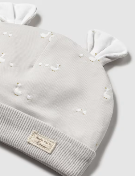 1728 Mayoral Baby UNISEX 3pc Gift Set,  Hat, Footie, and Bib - White, Textured Goose