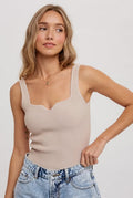 Women's ribbed sweetheart tank, beige, front view