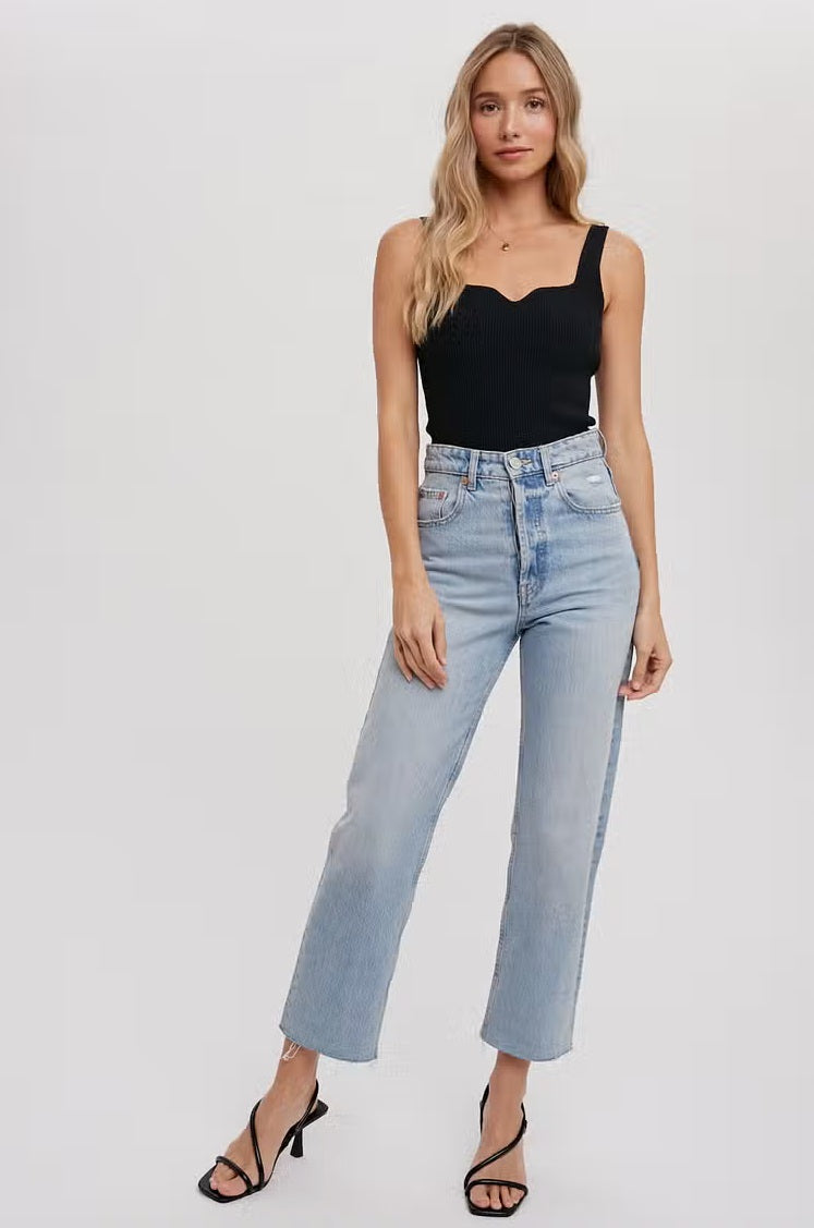 Women's ribbed sweetheart tank, black, full length