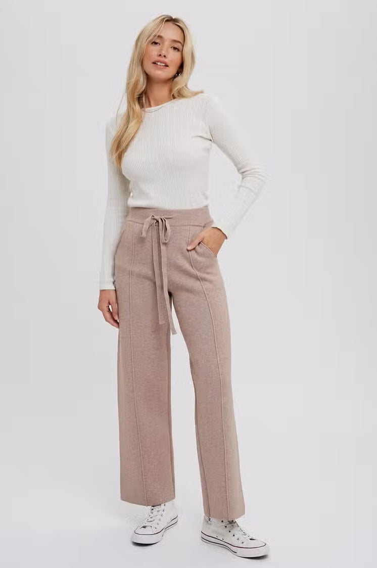 Women's front seam sweater knit pants, latte, full length
