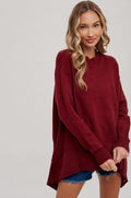Women's knit trapeze pullover sweater, maroon red, front view
