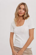 Women's scalloped hem knit top, ivory, front view