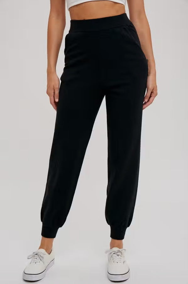 Women's sweater knit jogger pants, black, front view