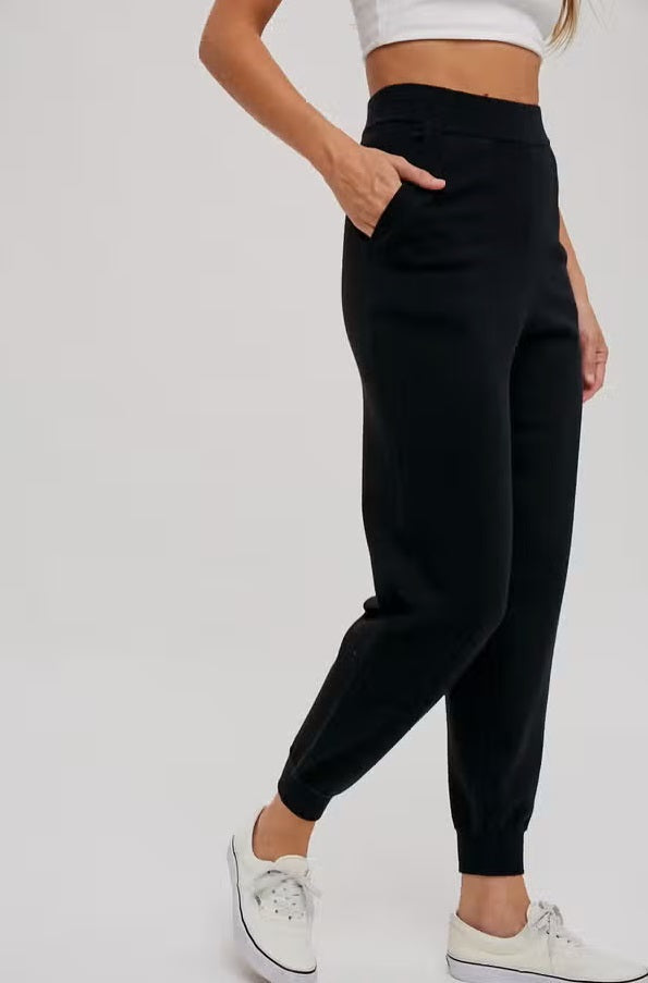 Women's sweater knit jogger pants, black, side view