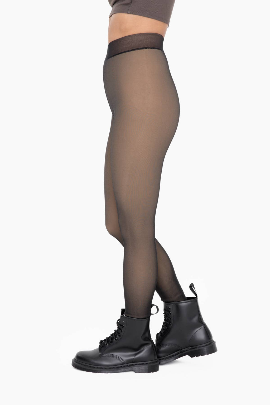 Women's faux fur lined footless tights, black, side view