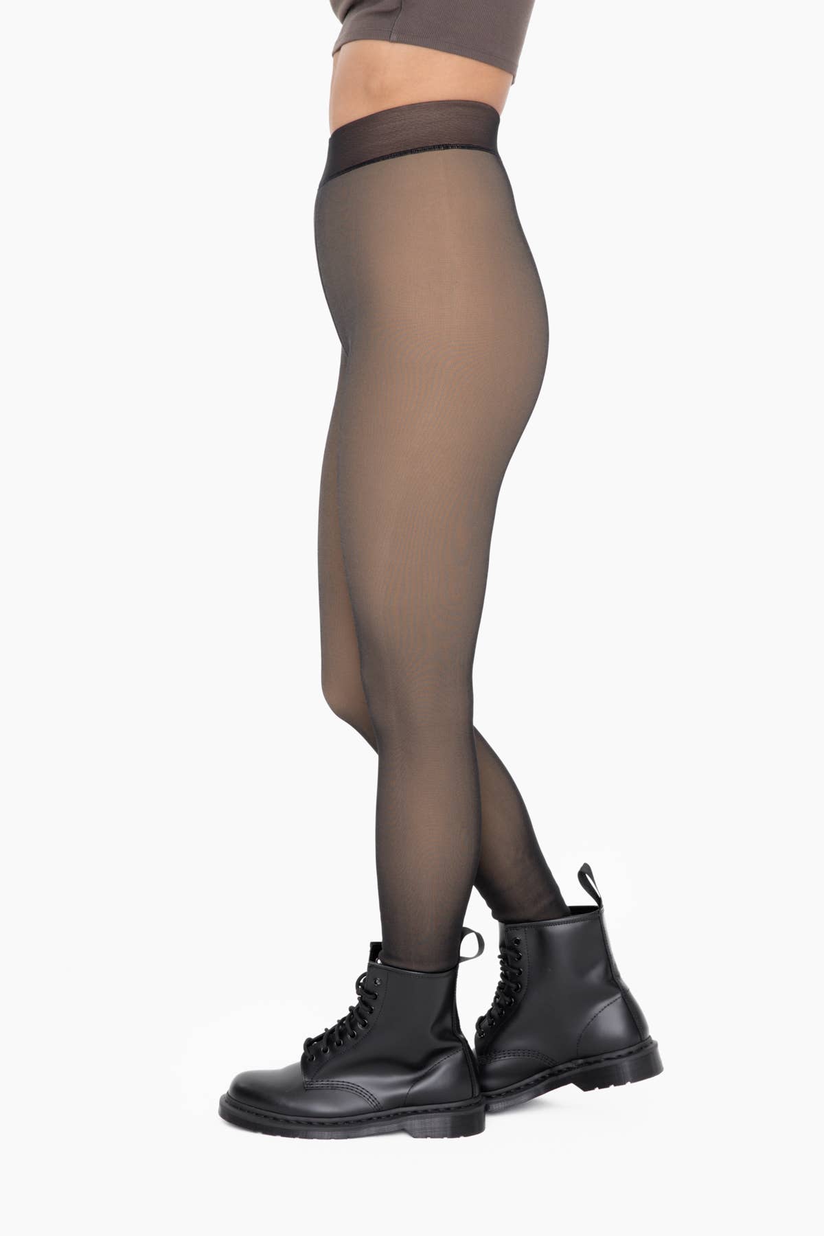 Women's faux fur lined footless tights, black, side view