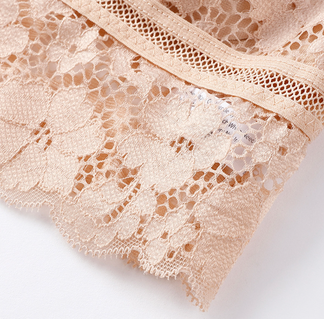 Women's floral lace wireless bralette, blush nude, lace detail