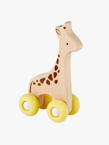 Eco-friendly Wooden & Rubber Push Toy - Unisex Yellow Giraffe