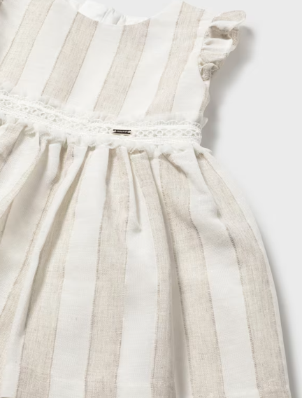 1904 Toddler Girls Cotton Linen Dress w/ Lace Sash - Hazelnut