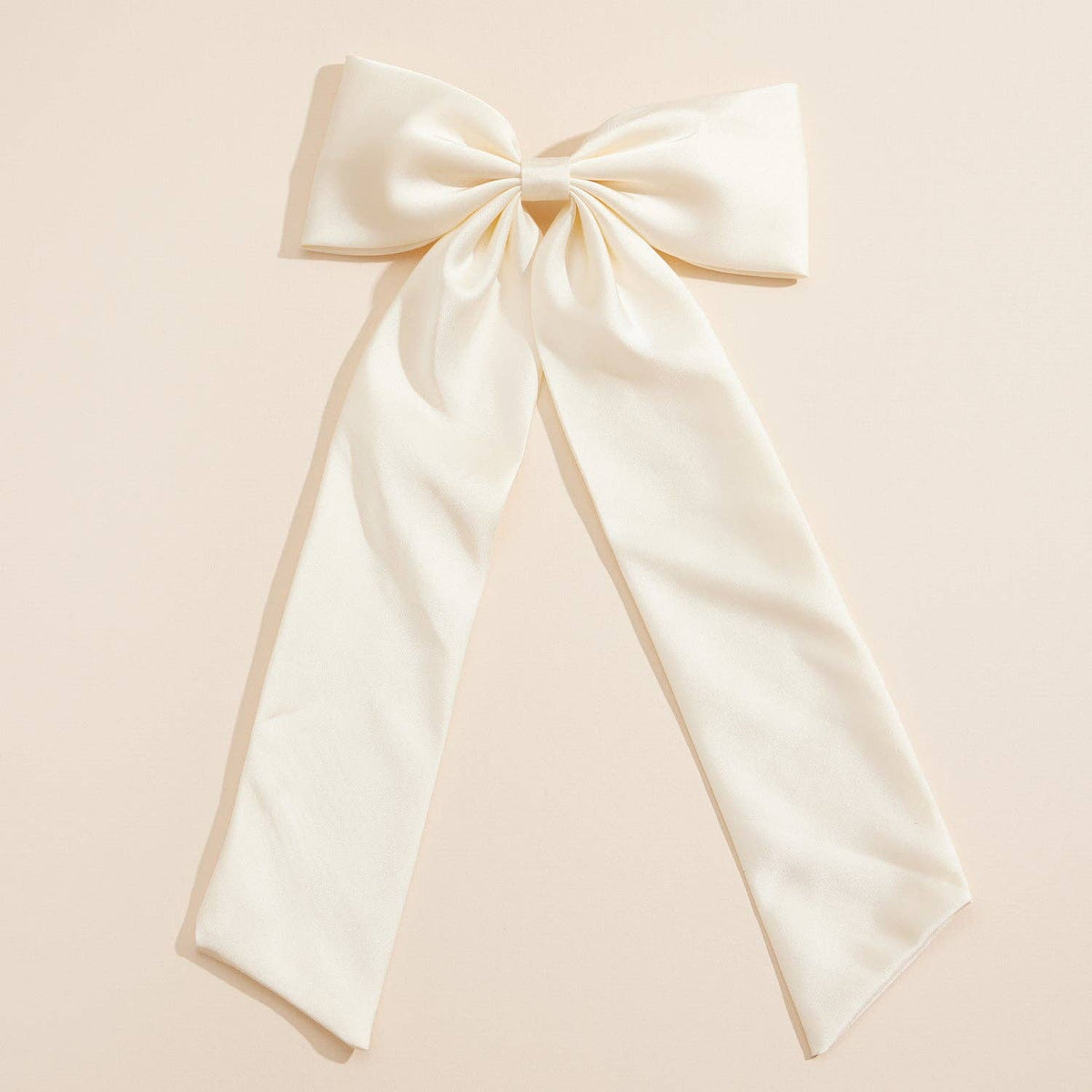XL matte satin cheer bow hair clip, ivory side
