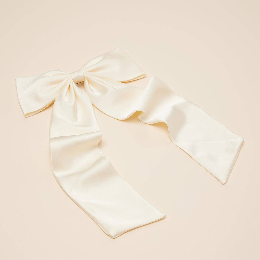 XL matte satin cheer bow hair clip, ivory