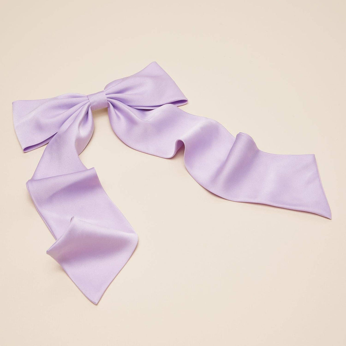 XL matte satin cheer bow hair clip, lavender side