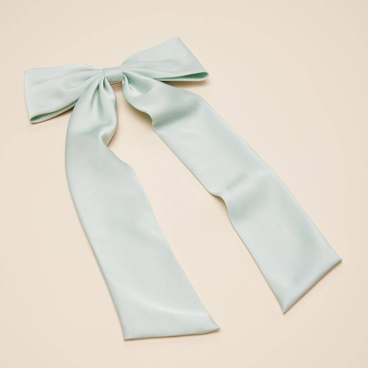 XL matte satin cheer bow hair clip, mint angle