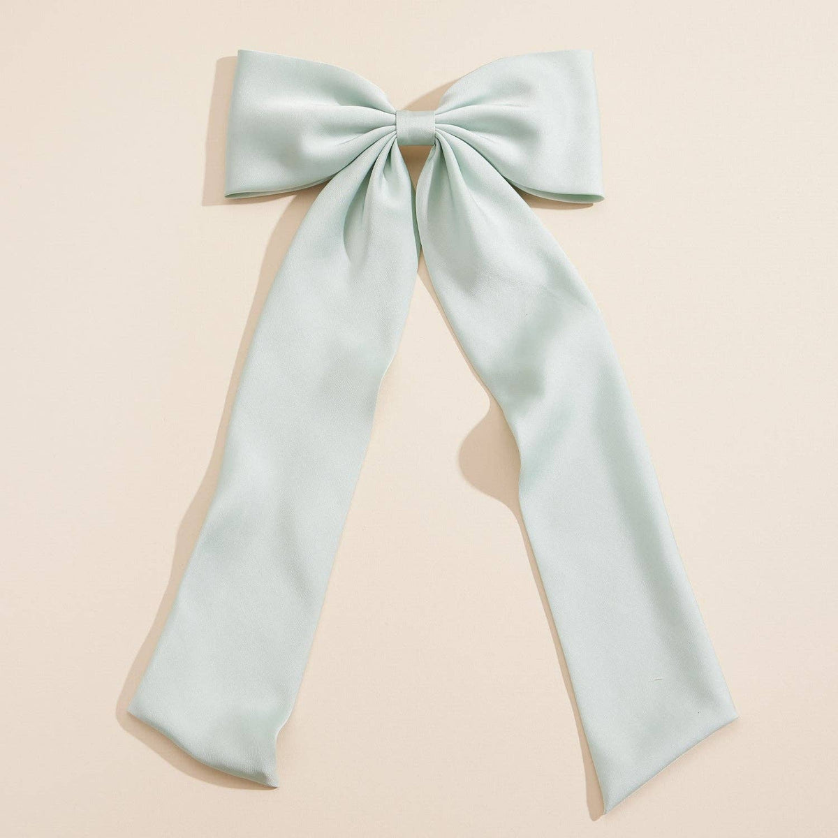 XL matte satin cheer bow hair clip, mint side
