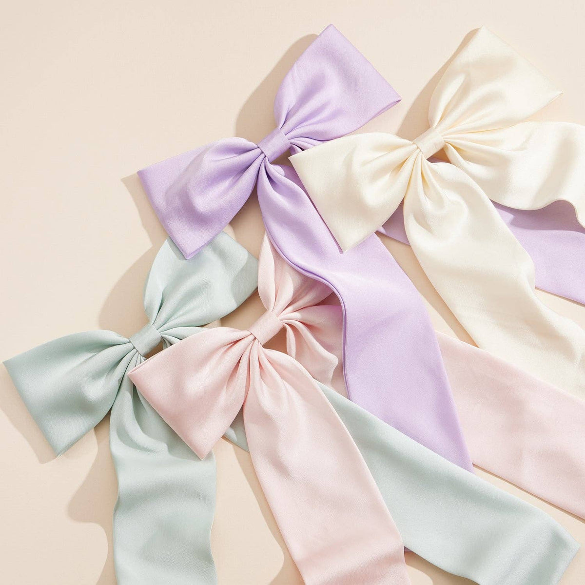 XL matte satin cheer bow hair clip, all four colors