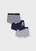 Mayoral Boys 3 PC Set, Navy, Striped, Space Designed Boxer Shorts, Elasticated Waistband, Front