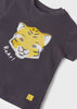 Boys Mayoral Short Sleeved Dark Gray T-Shirt, Snap Button Fastening, Changing Tiger, Front Detail