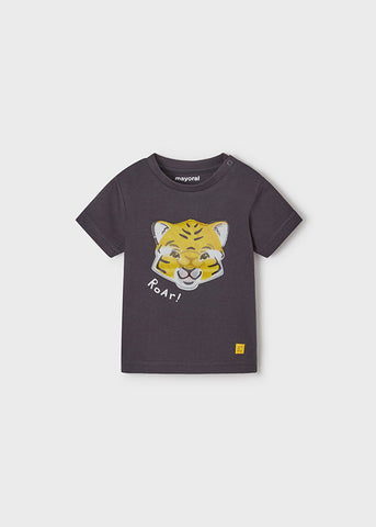1014 Mayoral Boys Short Sleeved T-Shirt, Lenticular Changing Tiger, Dark Gray, Eco-Friendly