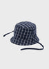 Boys Mayoral Reversible Hat, Plaid Navy Blue, Adjustable Chin Strap
