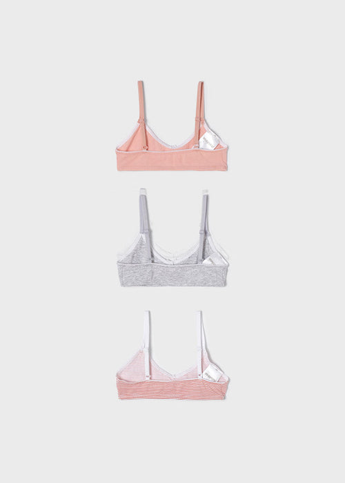 10209 Mayoral Girls Training Bras w/ Adjustable Straps, Peach, 3 PC Set
