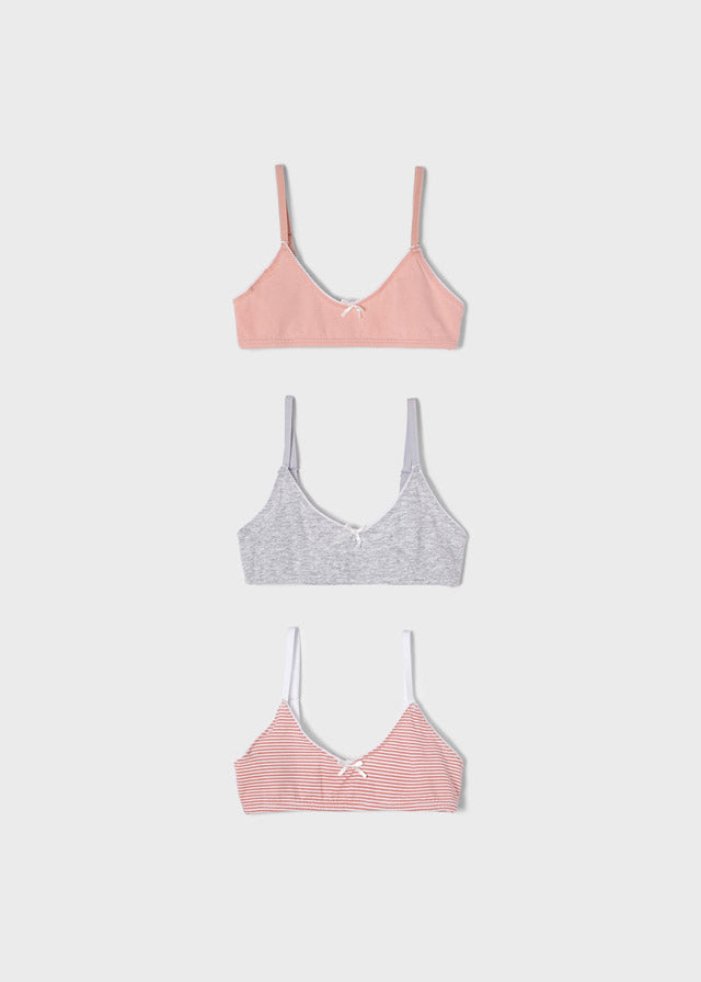 Mayoral girls training bras with adjustable straps, peach, front view