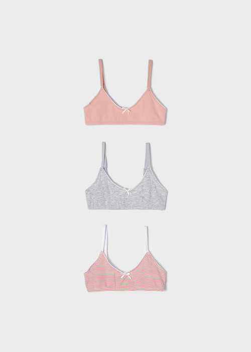 Mayoral girls training bras with adjustable straps, peach, front view